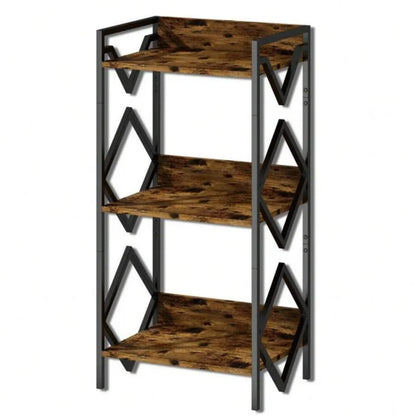 Cheelom 3 Tier Bookshelf for Small Space, Small Metal Book Rack, Organizers and Storage for Office, Living Room, Bedroom, Rustic