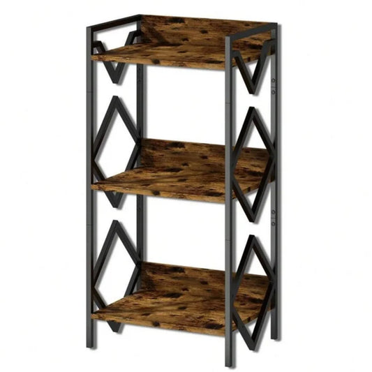 Cheelom 3 Tier Bookshelf for Small Space, Small Metal Book Rack, Organizers and Storage for Office, Living Room, Bedroom, Rustic
