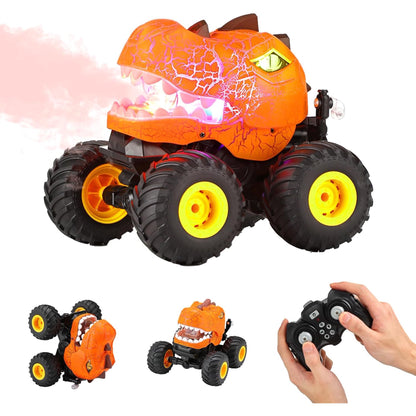 HNH Monster Truck for Kid Xmas Gift, Dinosaur Remote Control Car for Boy 3-12, RC Stunt Car with Spray, Light, All Terrain Dinosaur Toy RC Truck