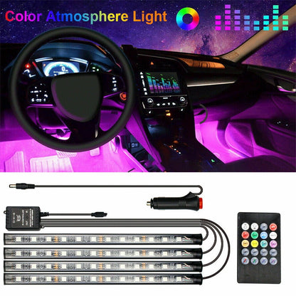 ELTPOWER 4Pcs 12LED RGB Car Interior Atmosphere Light Strip IR Music Lamp With Remote