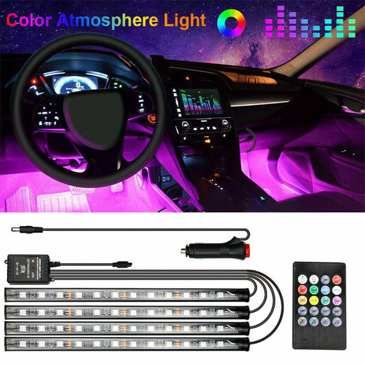 ELTPOWER 4Pcs 12LED RGB Car Interior Atmosphere Light Strip IR Music Lamp With Remote