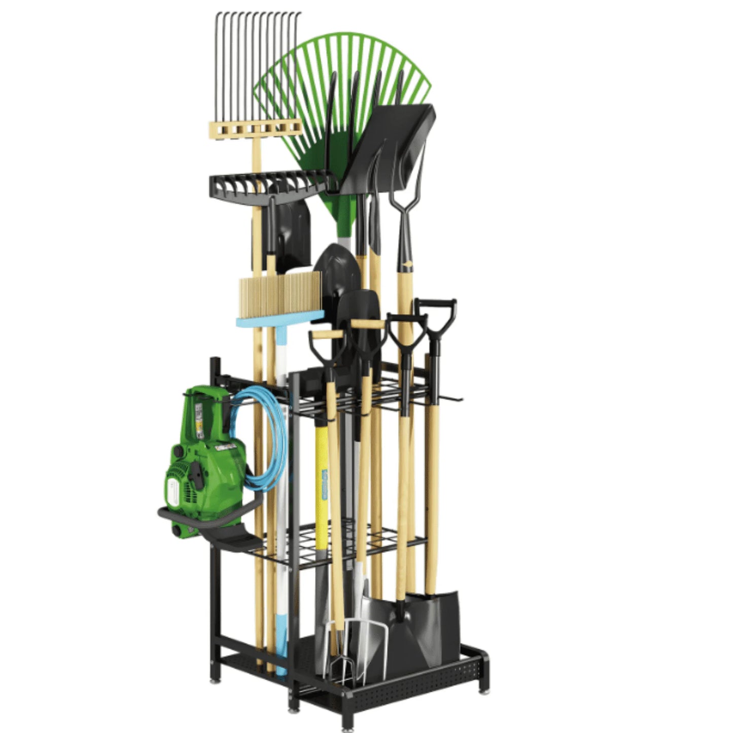 Cheelom Garden Tool Organizer , Utility Storage Racks with Hooks, Metal Yard Tool Stand Holder Organizer for Outdoor, Yard, Black