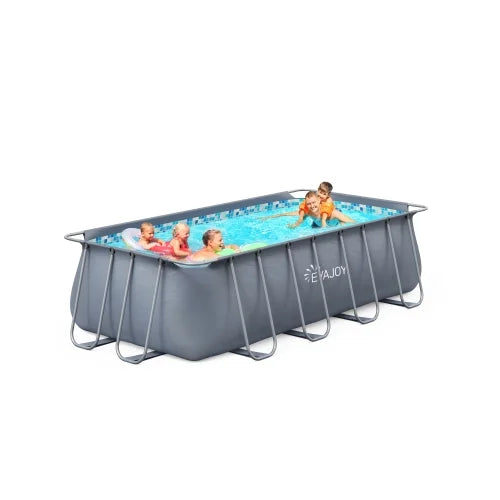EVAJOY Metal Frame Swimming Pool Set for Families, Rectangular Above Ground Pool Set 14ft*7ft*48in with Cartridge Filter Pump, Filter Cartridge, Pool Ladder, Ground Cloth, Pool Cover for Backyard