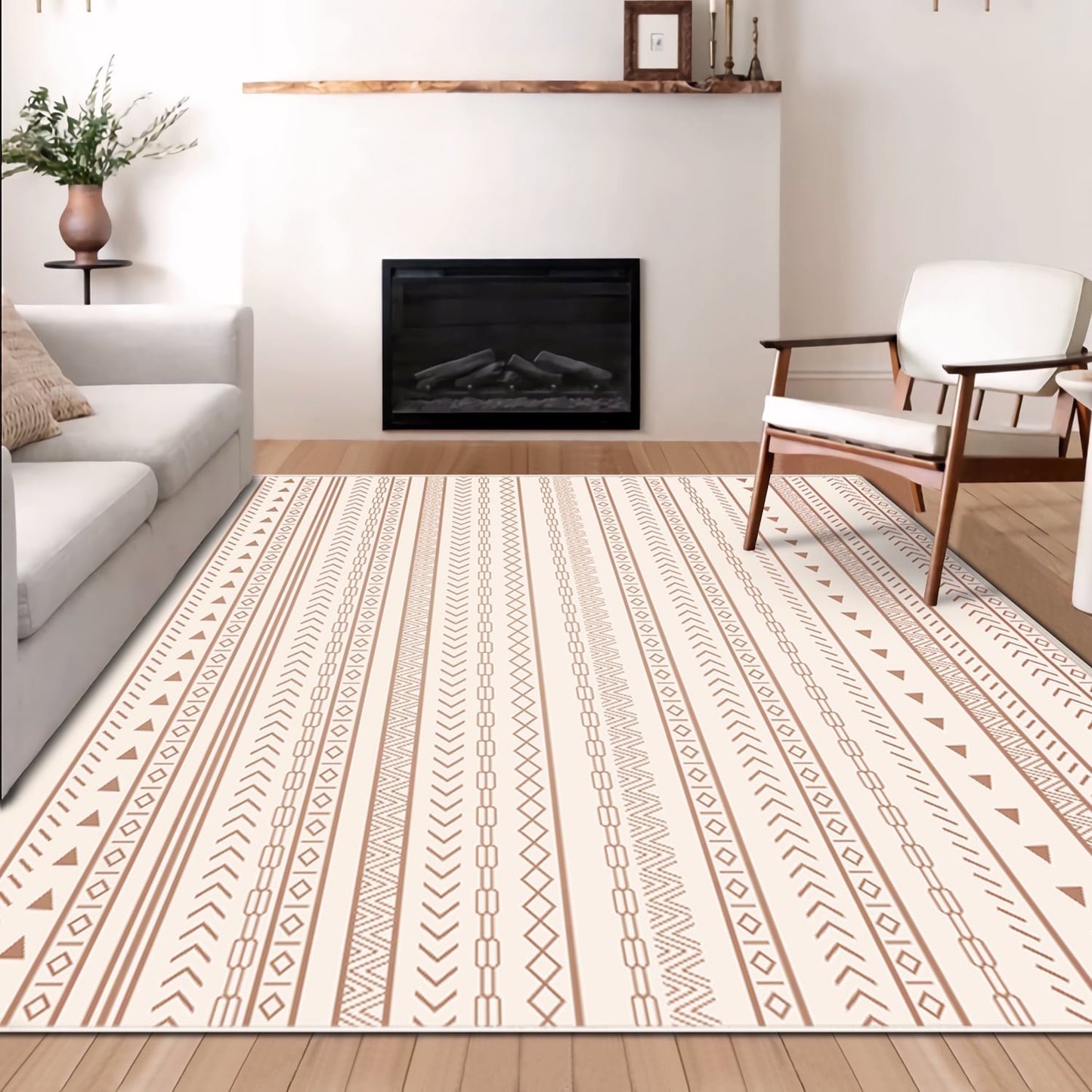 FoxHouse 5x7 Area Rugs for Living Room,Ultra Soft Boho Moroccan Washable Carpet,Neutral Non-Slip Backing Dining Room Rugs,Low Pile Carpet for Bedroom Home Office,Brown