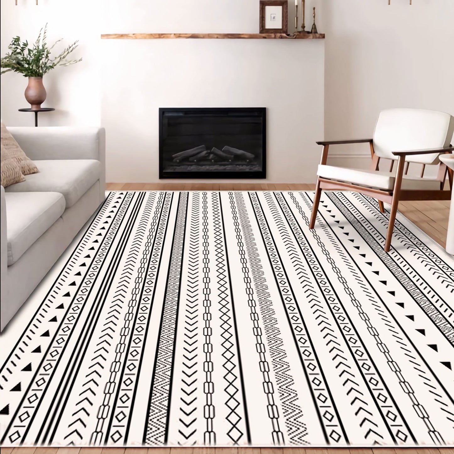 FoxHouse Area Rug Living Room,6x9 Large Soft Machine Washable Boho Moroccan Farmhouse Neutral Stain Resistant Indoor Floor Carpet for Bedroom Dorm - Grey
