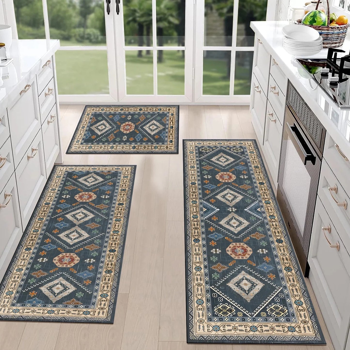 FoxHouse Boho Kitchen Rugs Sets 3 Piece with Runner Non Slip Kitchen Rugs and Mats Washable Kitchen Mats for Floor Thick Kitchen Floor Mat Carpet Runner Rugs for Hallway Laundry Holiday Decor