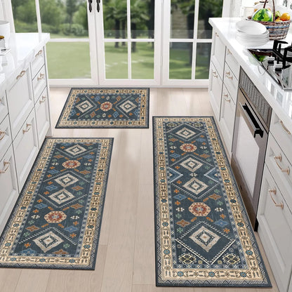 FoxHouse Boho Kitchen Rugs Sets 3 Piece with Runner Non Slip Kitchen Rugs and Mats Washable Kitchen Mats for Floor Thick Kitchen Floor Mat Carpet Runner Rugs for Hallway Laundry Holiday Decor