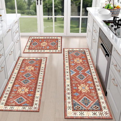 FoxHouse Boho Kitchen Rugs Sets 3 Piece with Runner Non Slip Rugs and Mats Washable Mats for Floor Thick,Floor Mat Carpet Runner Rugs for Hallway Laundry Holiday Decor