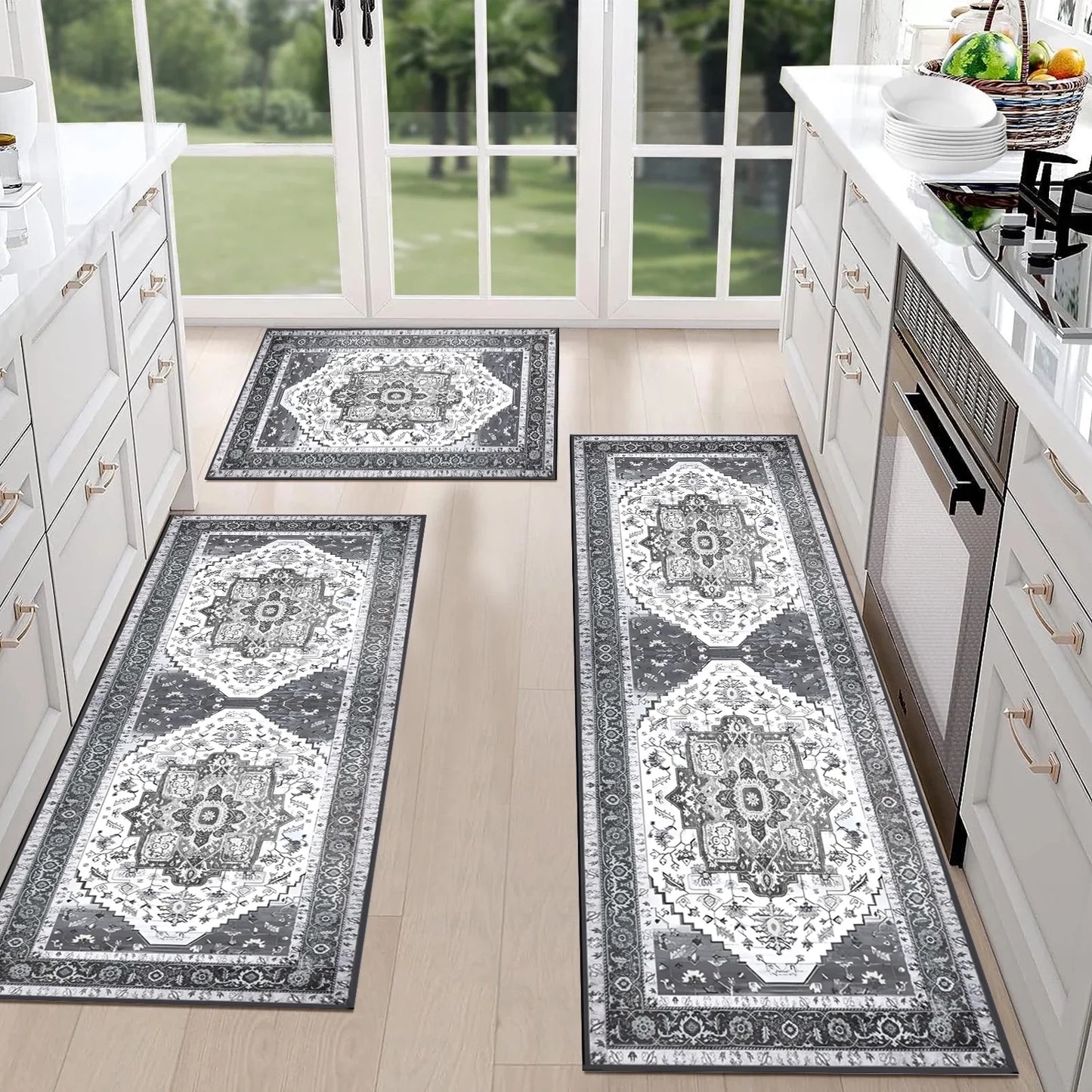 FoxHouse Kitchen Rugs 3 Piece,Washable Non Slip Runner Rug,Farmhouse Hallway Doormat for Home Decor