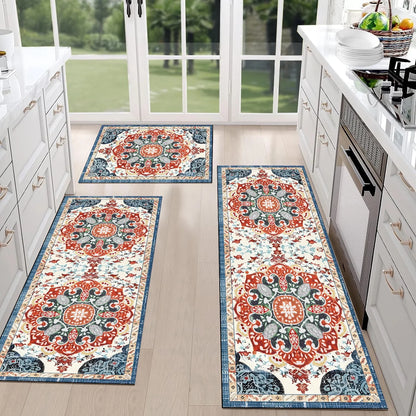 FoxHouse Kitchen Rugs Sets 3 Piece with Runner Non Slip Kitchen Mats for Floor Washable Bohemian Runner Rug,Floor Mat Carpet for Hallway Laundry Room Door