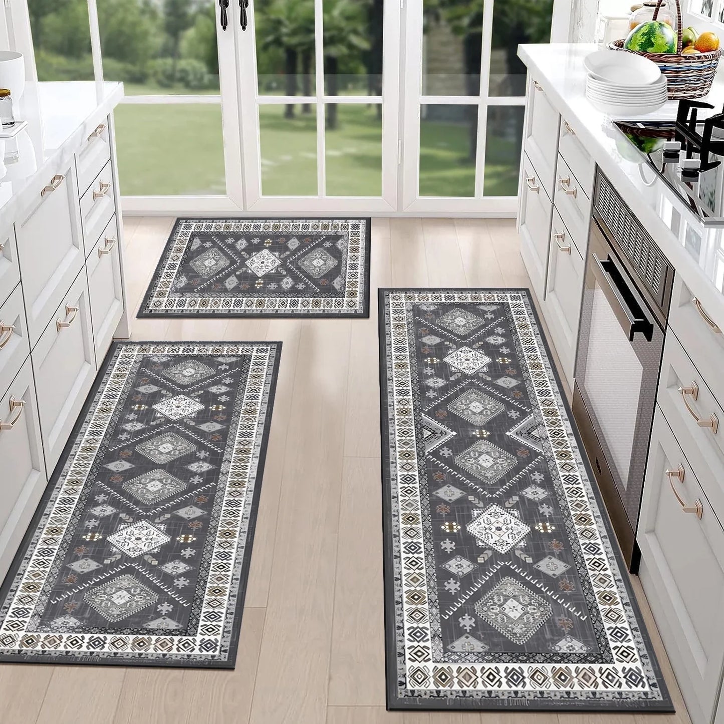 FoxHouse Kitchen Rugs Sets 3 Piece with Runner Non Slip Kitchen Rugs and Mats Washable Kitchen Mats for Floor Thick Kitchen Floor Mat Carpet Runner Rugs for Hallway Laundry Holiday Decor