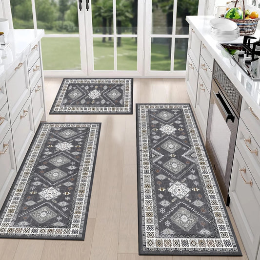 FoxHouse Kitchen Rugs Sets 3 Piece with Runner Non Slip Kitchen Rugs and Mats Washable Kitchen Mats for Floor Thick Kitchen Floor Mat Carpet Runner Rugs for Hallway Laundry Holiday Decor