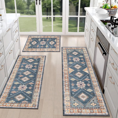 FoxHouse Kitchen Rugs and Runner Sets of 3, Washable Non Slip Runner Rug, Boho Farmhouse Hallway Doormat for Home Decor