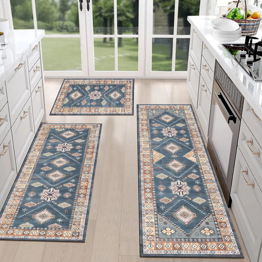 FoxHouse Kitchen Rugs and Runner Sets of 3, Washable Non Slip Runner Rug, Boho Farmhouse Hallway Doormat for Home Decor