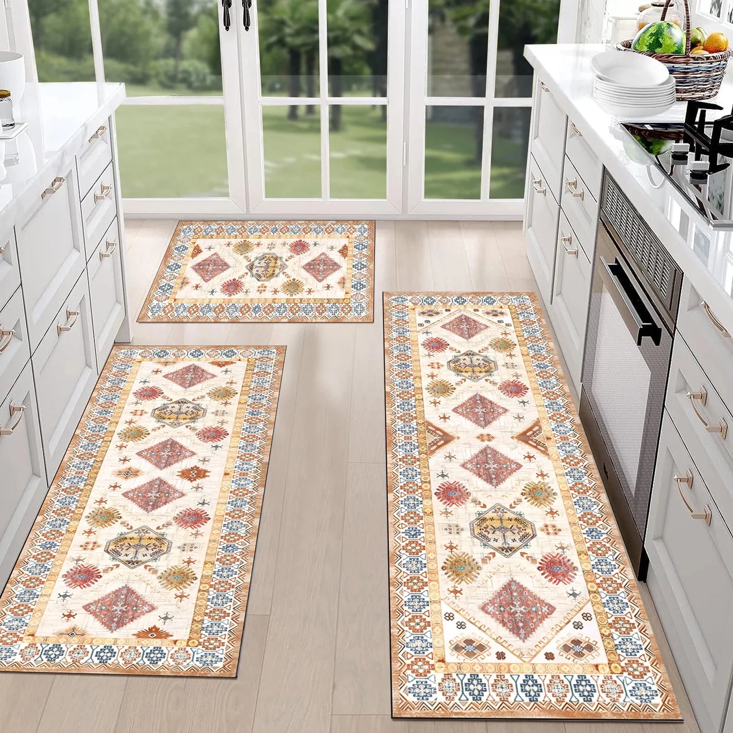 FoxHouse Kitchen Rugs and Runner Sets of 3,Washable Non Slip Runner Rug, Farmhouse Hallway Doormat for Holiday Home Decor