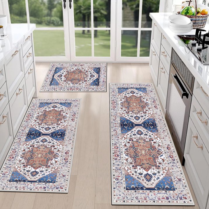 FoxHouse Kitchen Rugs and Runner Sets of 3,Washable Non Slip Runner Rug, Farmhouse Hallway Doormat for Home Decor