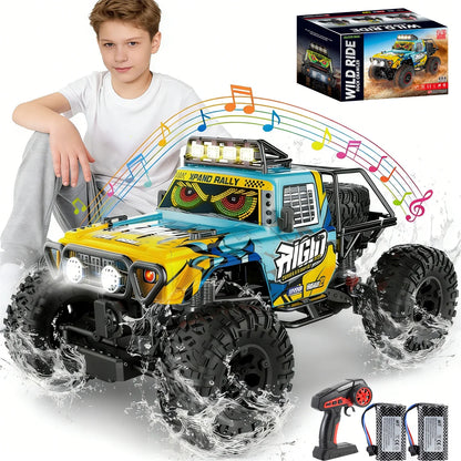 HNH 1:10 Remote Control Car Off-Road Truck for Kids, 4WD Rc Car Off Road Monster Truck with LED Light, Music, 2 Batteries