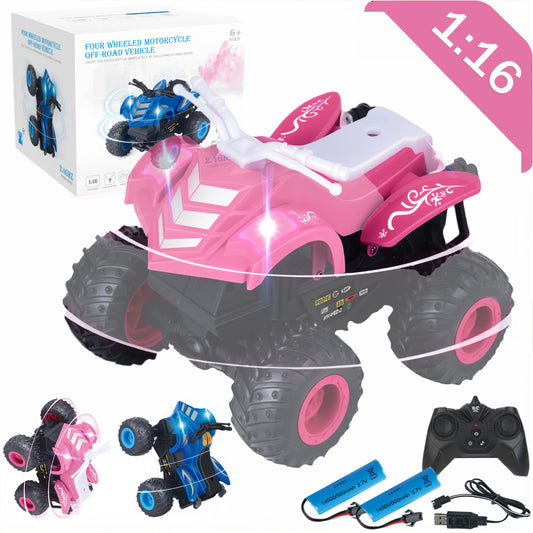 HNH 1:16 ATV RC Car for Boy and Girl, RC Monster Truck with 2 Rechargeable Batteries, Off-Road Remote Control Car Kids Toys with Lights and Music