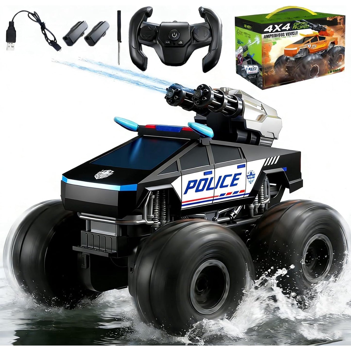 HNH 1:16 Waterproof Monster Truck, Amphibious RC Cars 4WD Remote Control Car Trucks, All Terrain Off-Road Pickup Cybertruck Toy for 6-15 Year Old Boys Girls Kids Gifts