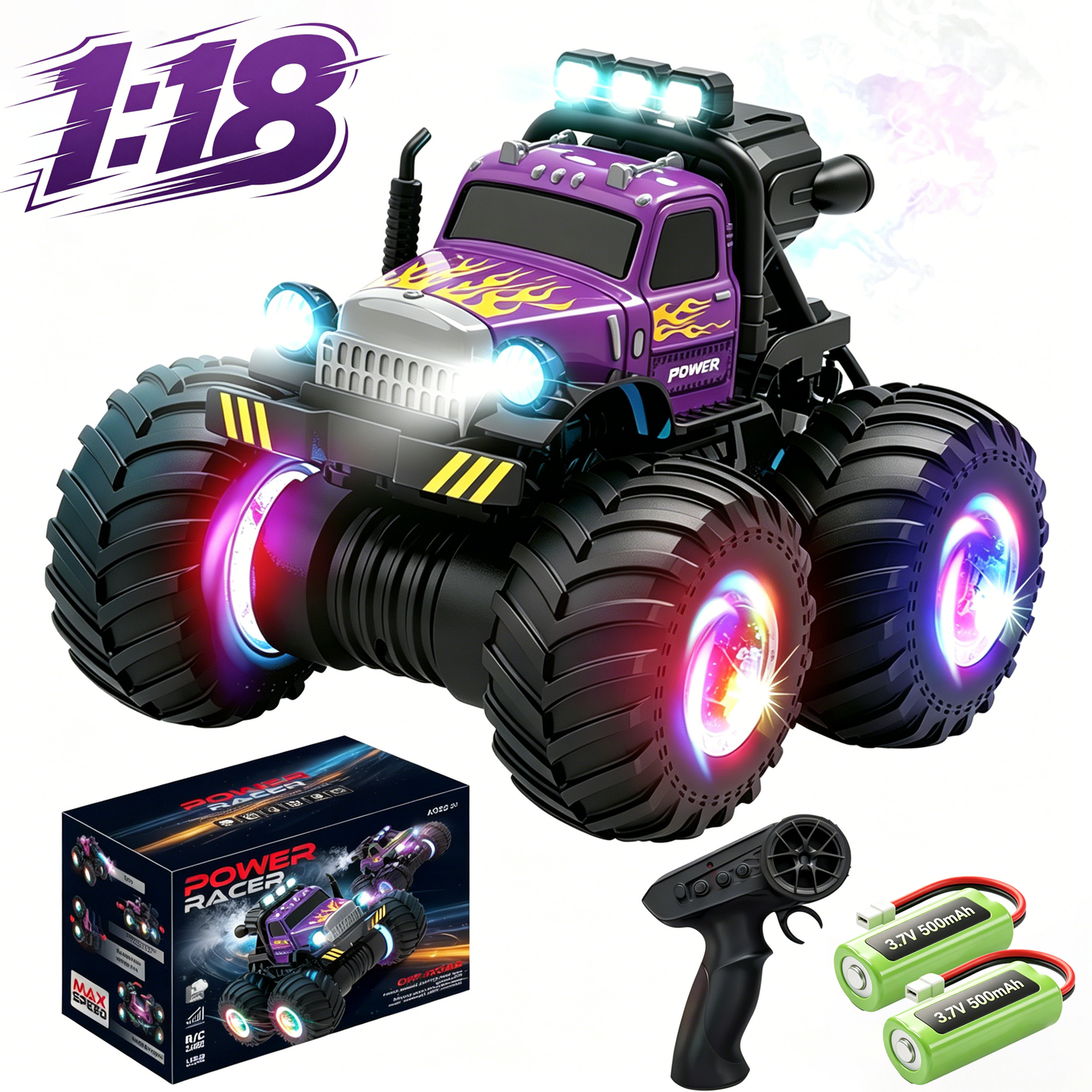 HNH 1:18 RC Car Monster Trucks for Boys, Off Road Remote Control Car, RC Crawler Gift for Kids 6-12 Years-Purple