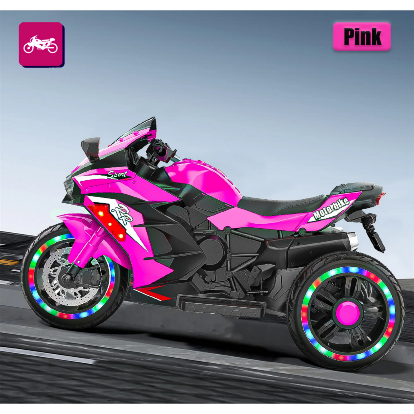 HNH 12V Motorcycle for Girls, Powered Ride on Toy Car for Kids 3-8, Child Electric Dirt Bike with 3 Wheels, LED Light, Bluetooth Music