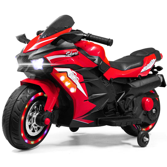 HNH 12V Kids Electric Motorcycle for Child, Motorcyle for Kids with Bluetooth, LED Lights (Red)