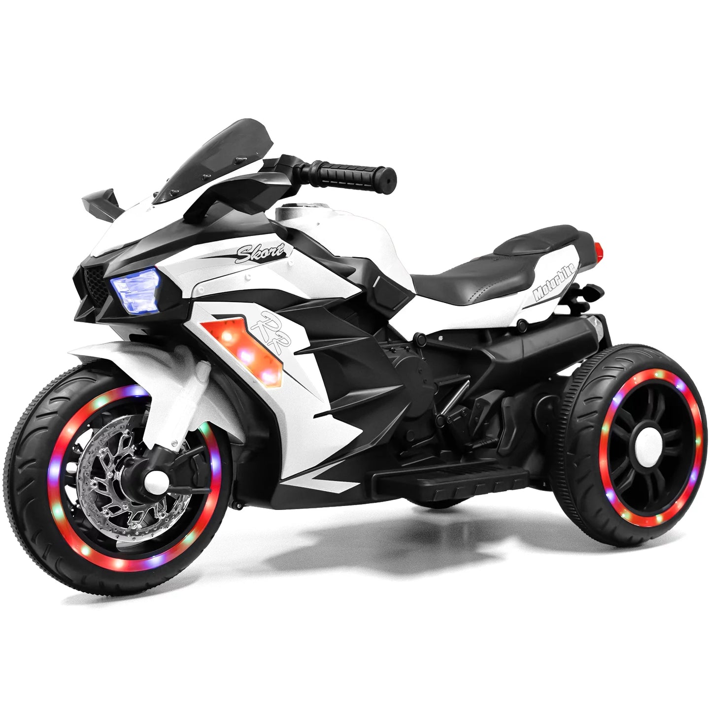 HNH 12V Kids Motorcycle Children Electric Motorcycle 3 Wheels Motorcycle with Bluetooth,White