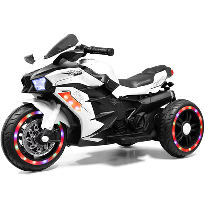HNH 12V Kids Motorcycle Children Electric Motorcycle 3 Wheels Motorcycle with Bluetooth,White