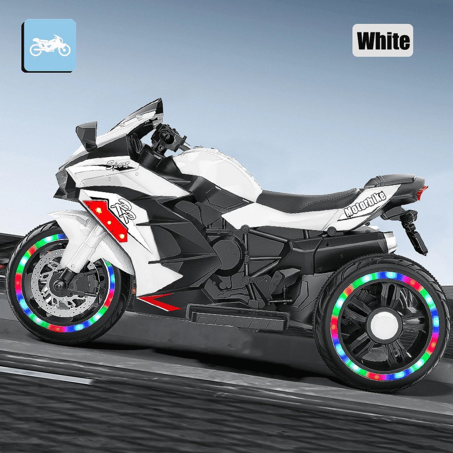 HNH 12V Kids Motorcycle Ride On Toys, 4MPH Electric Motorcycle for Kids Battery Powered Ride On Bike w/Training Wheels, LED Lights, Music, Pedal, Gift for Children Boys Girls