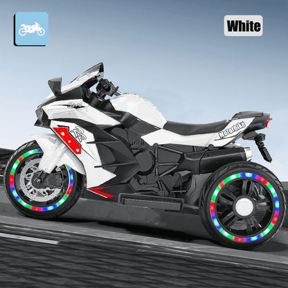 HNH 12V Kids Motorcycle Ride On Toys, 4MPH Electric Motorcycle for Kids Battery Powered Ride On Bike w/Training Wheels, LED Lights, Music, Pedal, Gift for Children Boys Girls