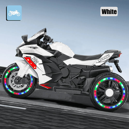 HNH 12V Kids Motorcycle Ride On Toys, 4MPH Electric Motorcycle for Kids Battery Powered Ride On Bike w/Training Wheels, LED Lights, Music, Pedal, Gift for Children Boys Girls