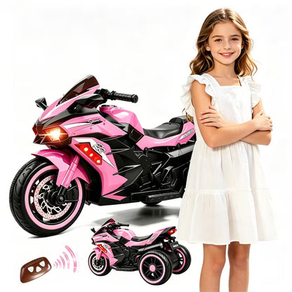 HNH 12V Ride on Motorcycle with Remote Control for Children, Battery Powered Kids Motorcycle 4Mph, 100Lbs Max