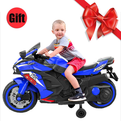 HNH Ride on Toys for Boy Girl, 12V Motorcycle for Kids 3-6, Electric Motorcycle with Music, Bluetooth, Lights(Blue)