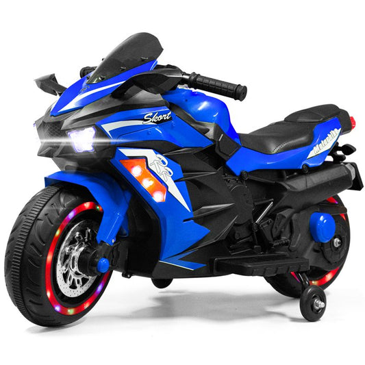 HNH 12V Ride on Motorcyle for Kids Battery Powered 2 Wheels Kids Motorcycle for Child with Training Wheels(Blue)