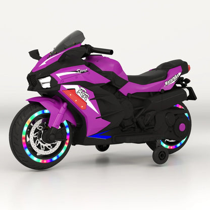 HNH 12v Kids Ride on Motorcycle, Electric Kids Motorcycle, Battery Powered Motorcycle for 3-5 Years Old, Purple