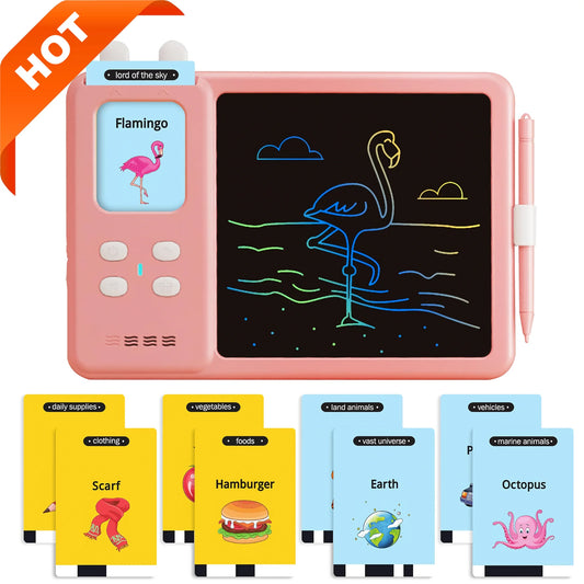 HNH Toddler Toys Drawing Tablet with Talking Flash Card, Drop Resistant LCD Writing Tablet,224 Sight Words Pocket Speech Audible Flashcards, Learning & Education Toys for 2-6 Years Old,Pink