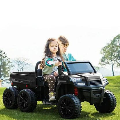 HNH 24V 2 Seater Ride On Car with 6 Large Wheels, Battery Powered Dump Truck with 2.4G Remote Control, Ride On Toy with Dump Bed, 4 Motors, 3 Speeds, Bluetooth