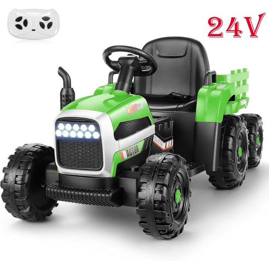 HNH 24V Ride on Toy,Kids Ride On Tractor with Trailer & Remote,Electric Car Toy with Bluetooth