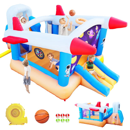 HNH Christmas Bounce House with Slide for Kids, Inflatable Jumping Castle with Blower and Ball for Birthday Gifts