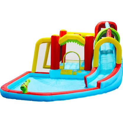 HNH 7 in 1 Inflatable Slide Water Park Inflatable Bounce Houses for Kids with Splash Pool Water Gun