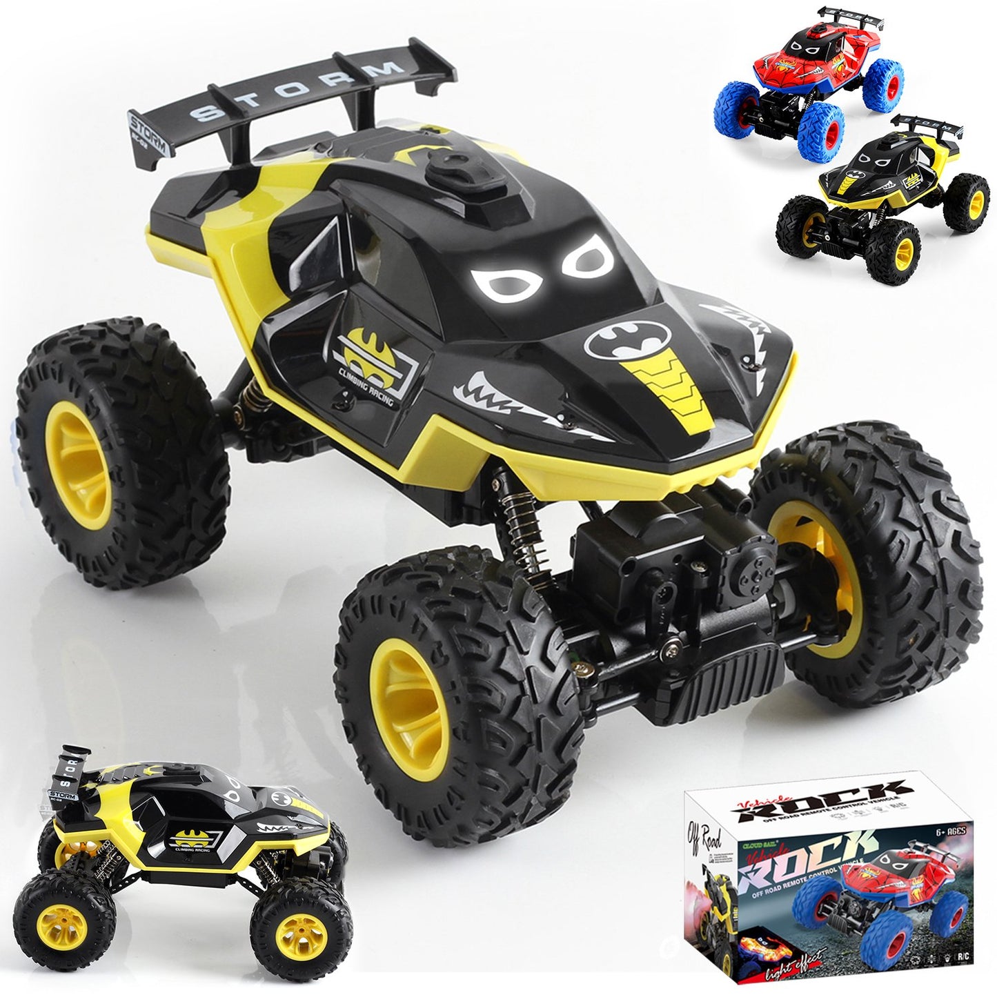 HNH 1:16 off Road RC Car, 4WD Remote Control Car, Monster Truck with Lights and Spray Function, Kids RC Vehicle Truck for Boys & Two Battery
