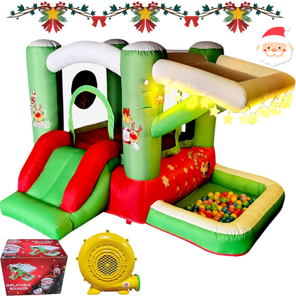 HNH Christmas Bounce House for Kids with LED Light, Inflatable Jumping Castle with Blower for Indoor, 80*91*55 Inch