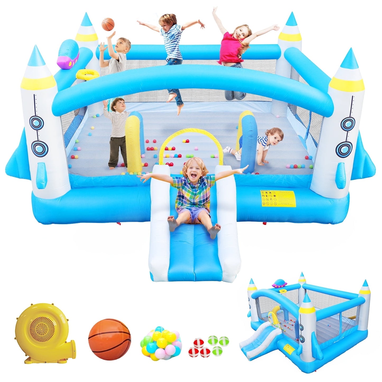 HNH Inflatable Bounce House with Blower, Jumping Castle Slide for Child, Kids Bouncy House with Ball Pit for Birthday Party Gifts