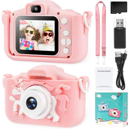 HNH Kid Camera for Girl Age 3-8 with 64GB,Pink Digital Camera with Three Games,Kids Toys for Girls