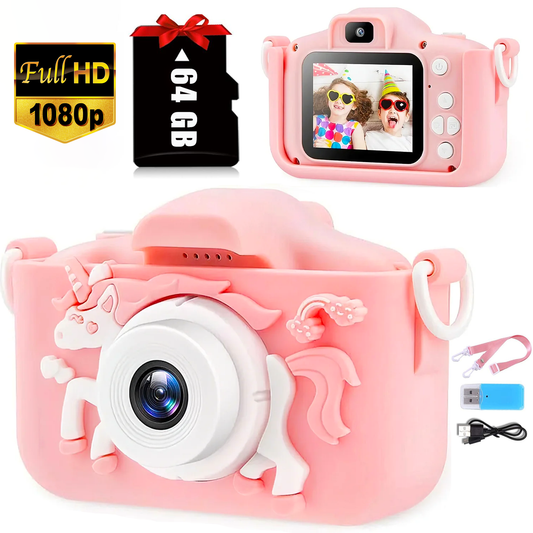 Unicorn Kids Camera with selfie for 3-12 Years Old Toddlers 48MP 1080HD with 64GB SD Card Christmas & Birthday Gift Digital Camera for Girls, Boys, Children Portable Camera Gift
