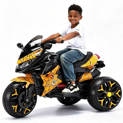 HNH Kids Motorcycle for 3-6 Year old, 3-Wheels Ride On Motorcycle, 12V Battery Powered Motorbike with PU Seat Training Wheels/Manual Throttle/Lighting Wheels/Wireless,Red