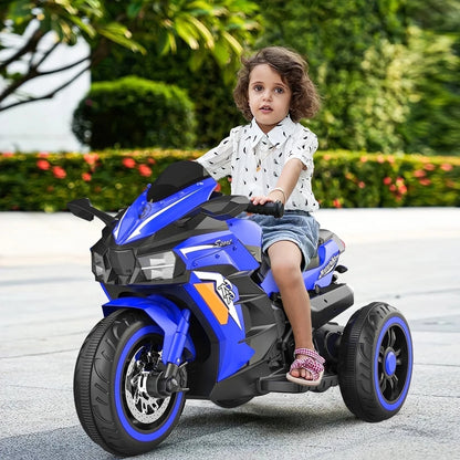 HNH Kids Motorcycle Ride On Car with 3 Wheel, 12V Electric Motorbike for Kids, LED Tire and Bluetooth Music, Ride On Car Gift