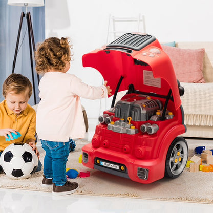 HNH Kids Truck Engine Toy Set for 3-6, Kids Mechanic Repair Set, Take Apart Motor Vehicle, Pretend Play Car Service Station with Light Horn Alarm