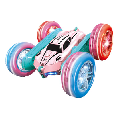 HNH RC Stunt Car for Boys Girls Ages 6-12, 2.4GHz Pink Remote Control Car, 4WD RC Cars Toys with Lights, Double-Sided Driving & 360°Flips, 2 Batteries, Presents Gifts
