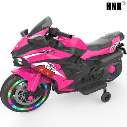 HNH Ride on Toys for Boy Girl, 12V Motorcycle for Kids 3-6, Electric Motorcycle with Music, Bluetooth, Lights(Pink)